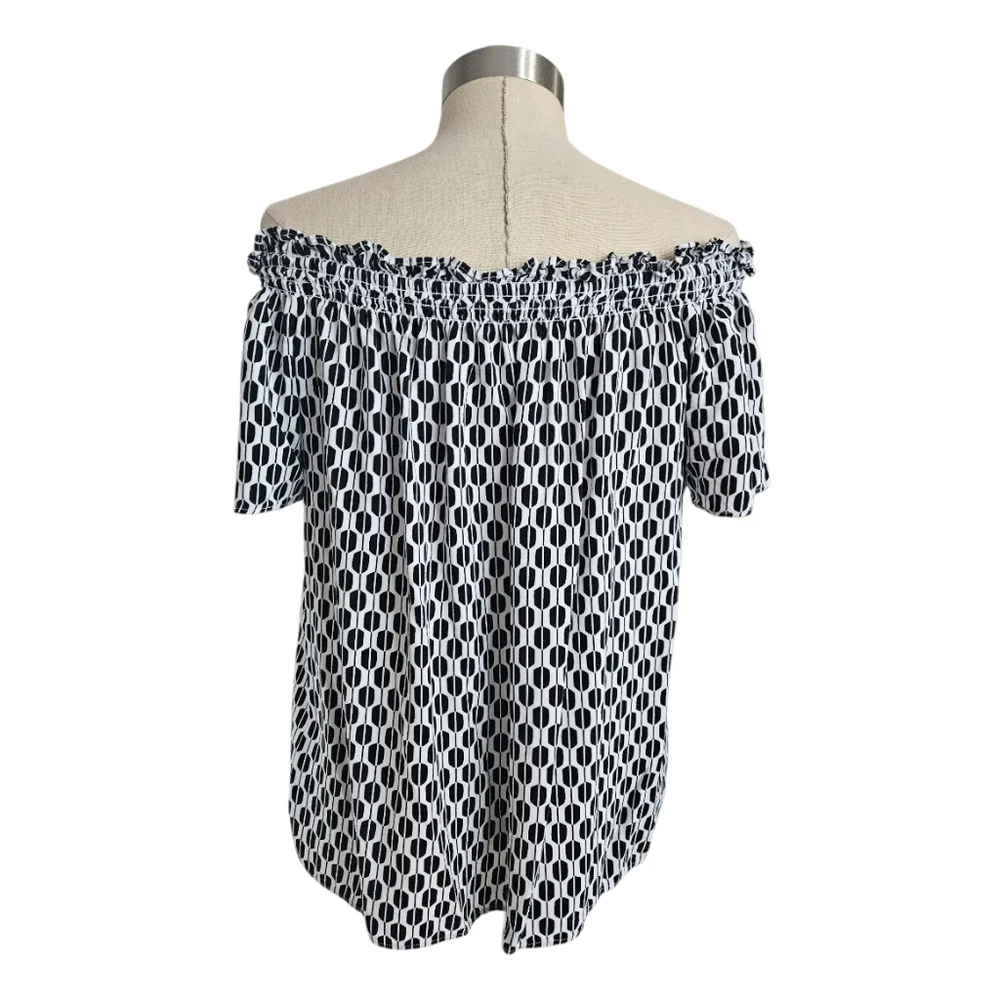 KATE SPADE Black & White Graphic Off-The-Shoulder Blouse | SZ S